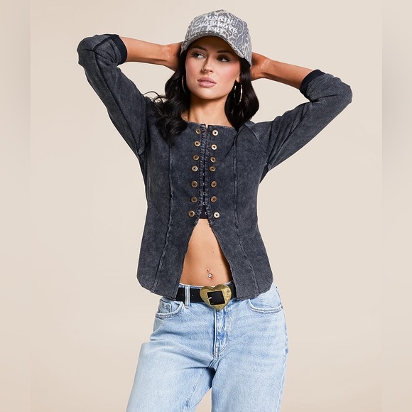 Gilded Intent Tops - GILDED INTENT Split Hem Top in Washed Black